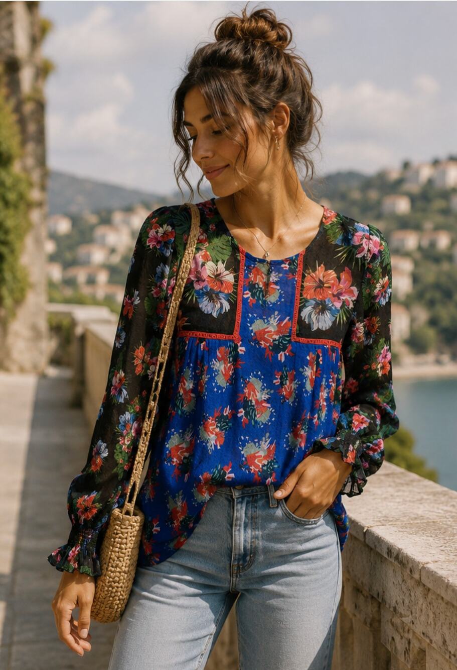 Anthro Bl^nk London Floral Peasant Blouse Sheer Boho Top Small Cottagecore